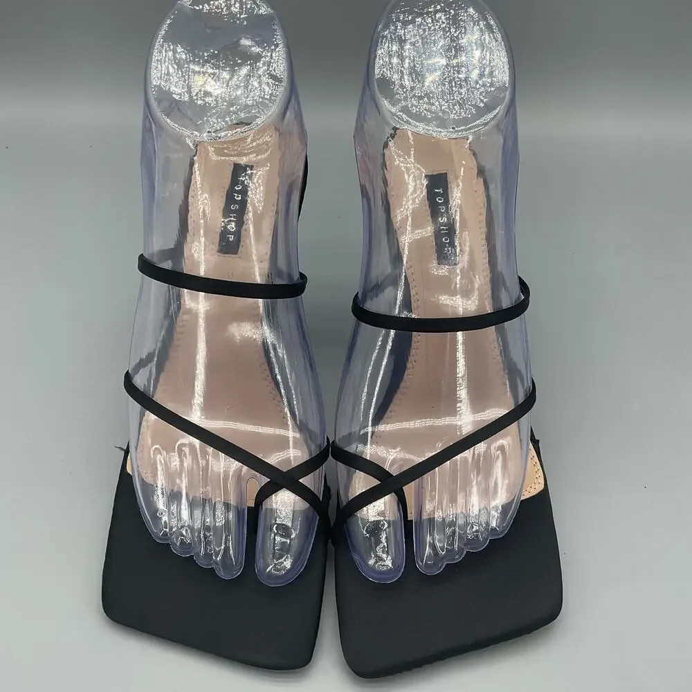 NEW TopShop Women’s Rolo Strippy Heeled Mule Sandals Black Size 6
